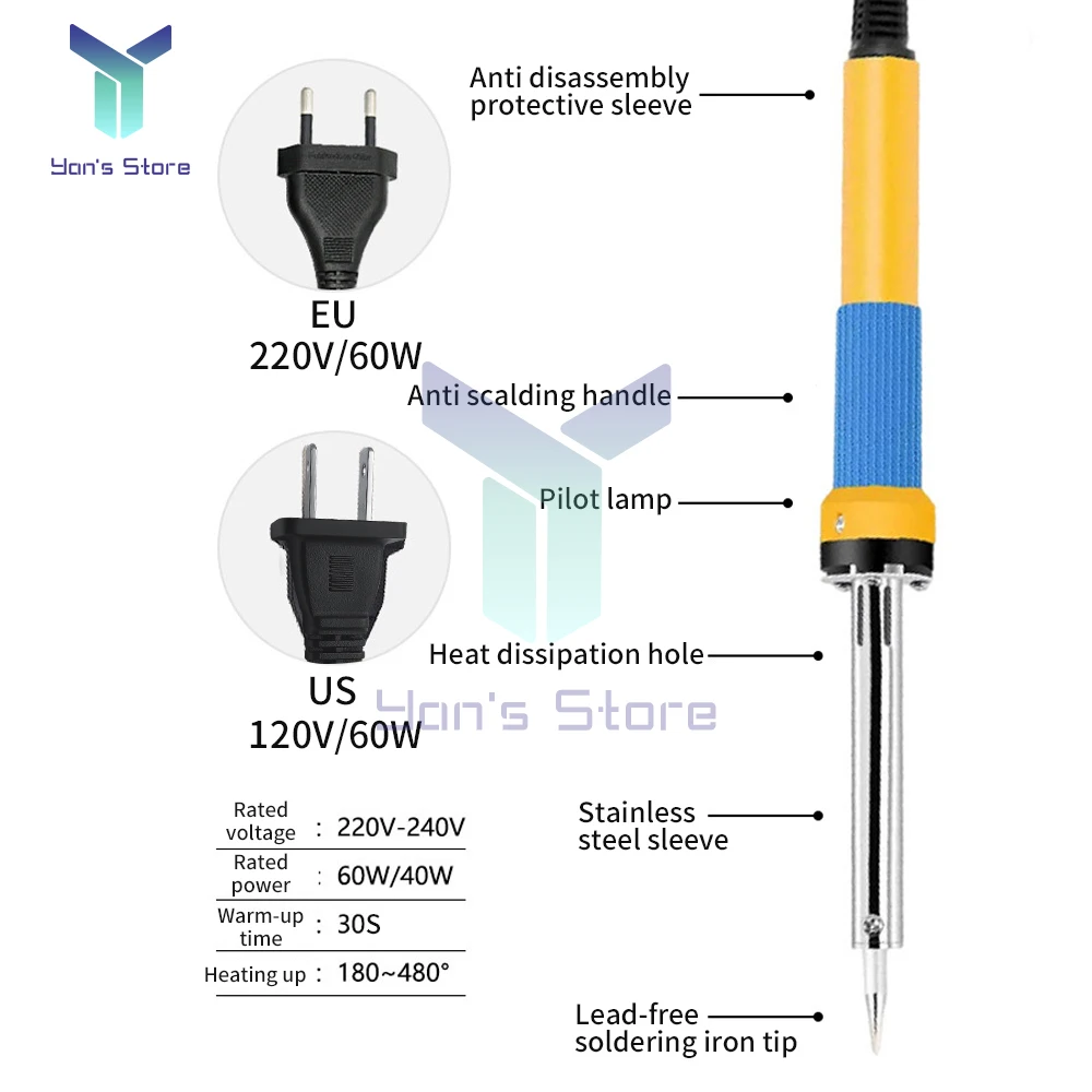 Mỏ hàn 60W Mỏ hàn điện có thể điều chỉnh nhiệt độ Trạm làm lại bút chì nhiệt cầm tay mini dụng cụ sửa chữa Hàn
