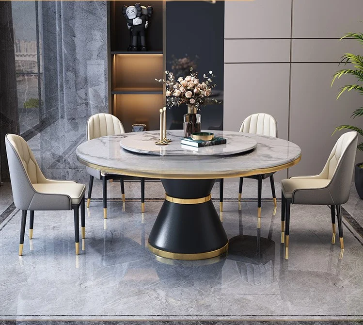 

Большой компактный обеденный стол в европейском стиле из рустикального мрамора, круглые столовые наборы, обеденный стол-трансформер