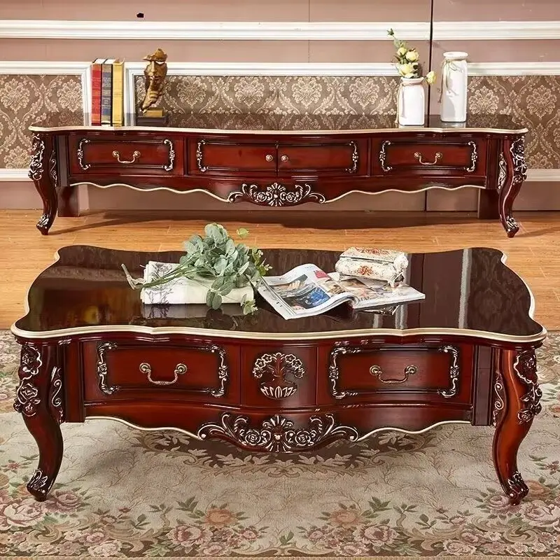 European coffee table, TV cabinet, living room, simple pastoral, French ivory, white small apartment, solid wood lacquered coffe