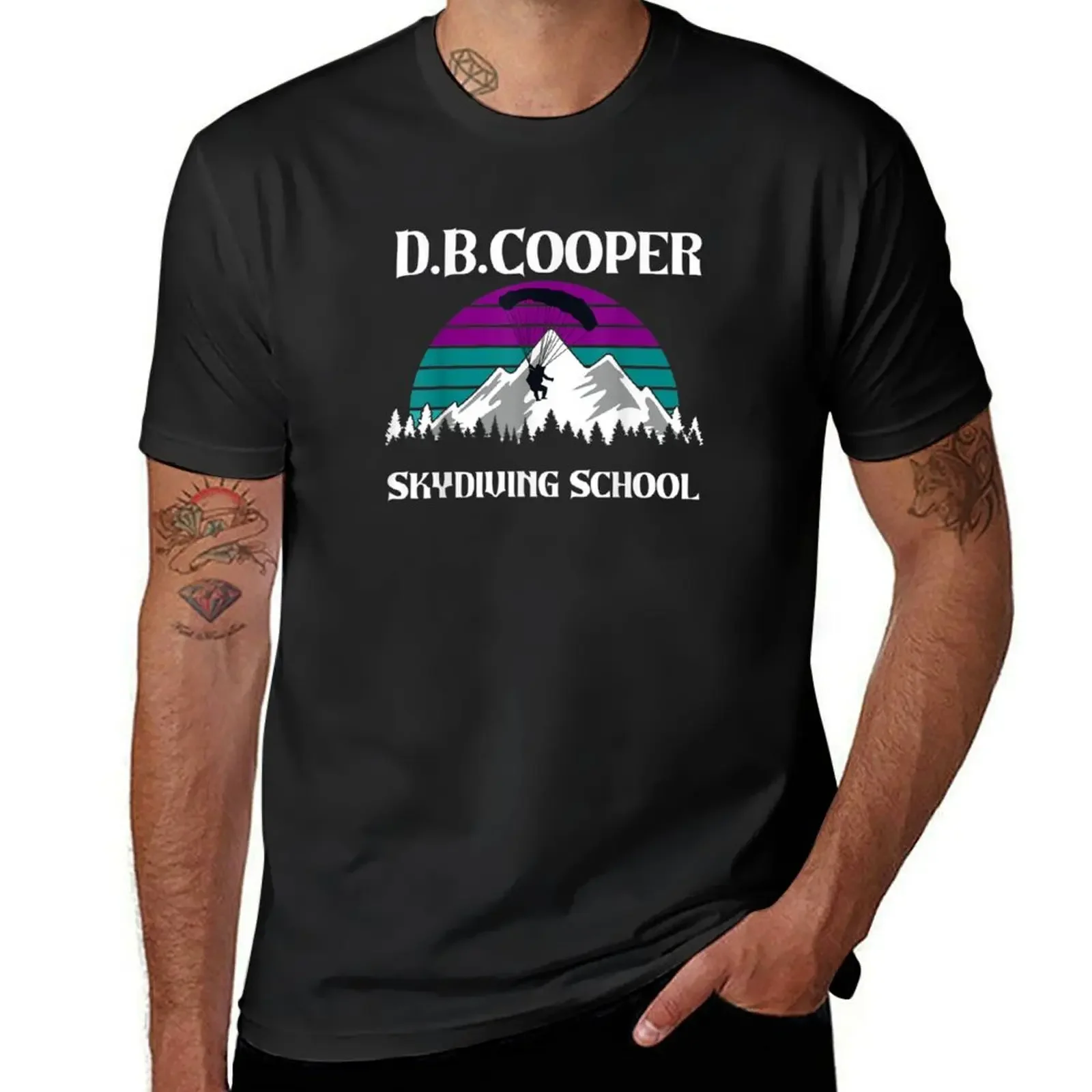 

DB Cooper Skydiving School Retro Sunset Design T-Shirt quick drying graphic shirts t shirts for men cotton