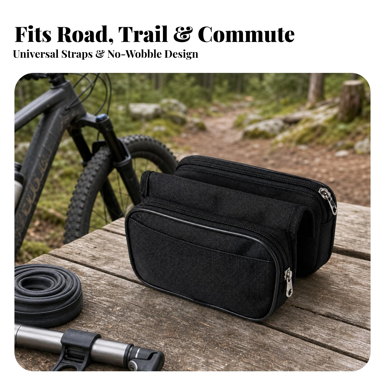Bike Top Tube Bag Adjustable Straps Cycle Frame Bar Storage Bag Cycling Frame Bar Pouch Slim Profile Long-Lasting for Cyclists