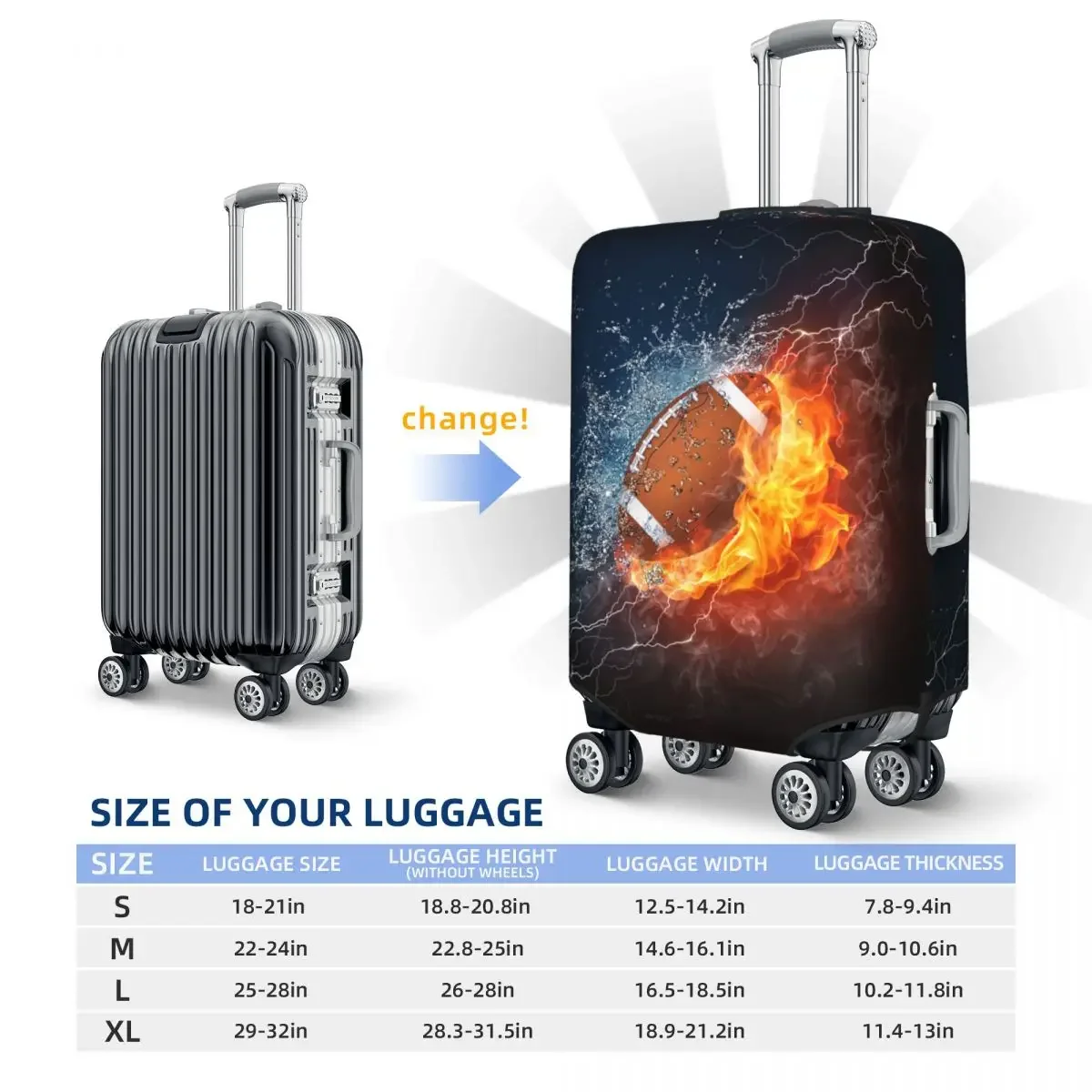 Custom Funny Rugby American Football In Fire And Water Luggage Cover Protector Dust Proof Travel Suitcase Covers