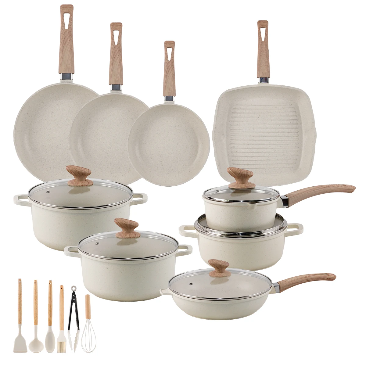 Aluminum Non-Stick Eco-Friendly 20-Piece Cookware Set with Stock Pot Fry Pan Oven & Dishwasher Safe