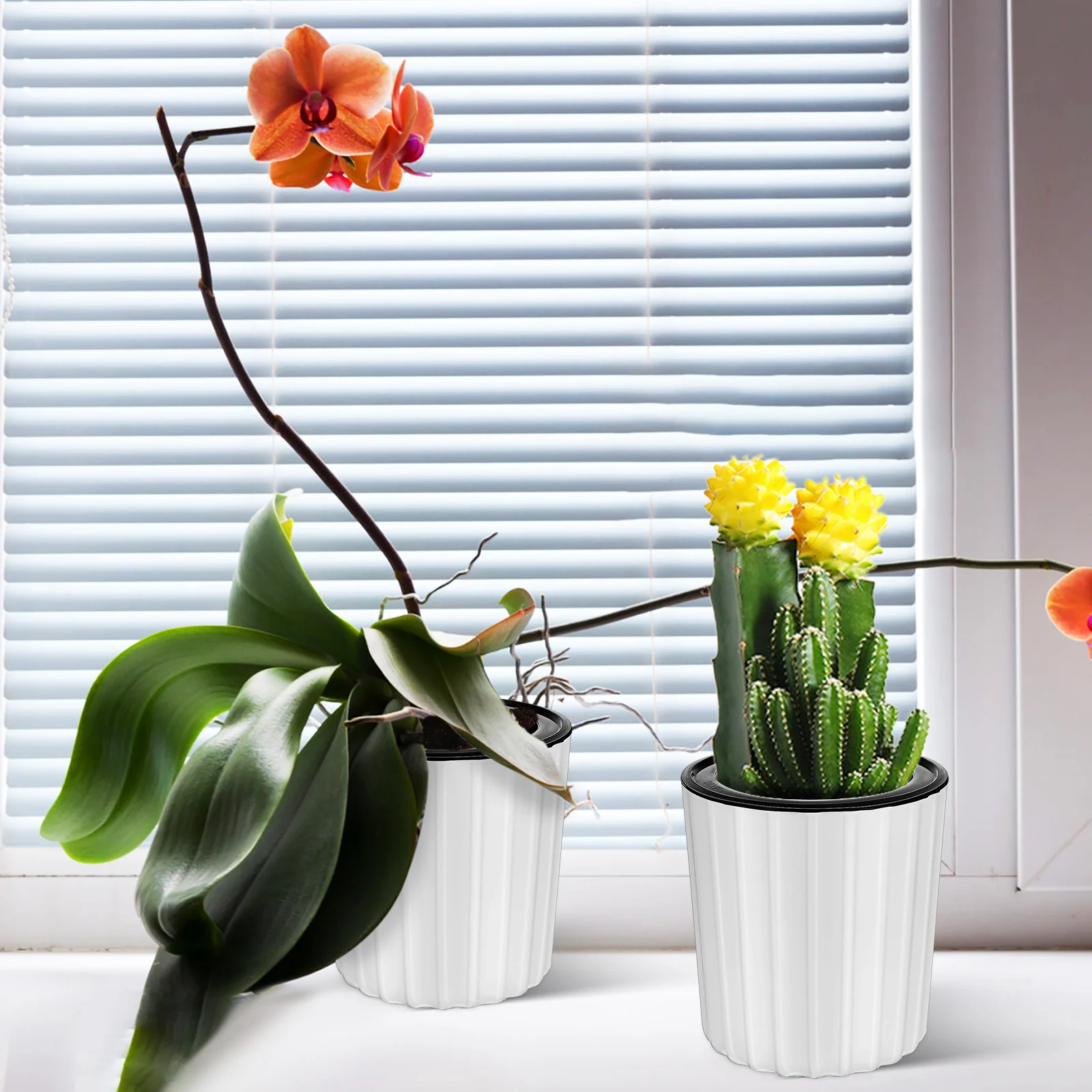 

2Pcs Self Watering Pots Automatic Planters with Water Conduction Rope for Indoor Outdoor Plants Decorative Flower Pots for Home