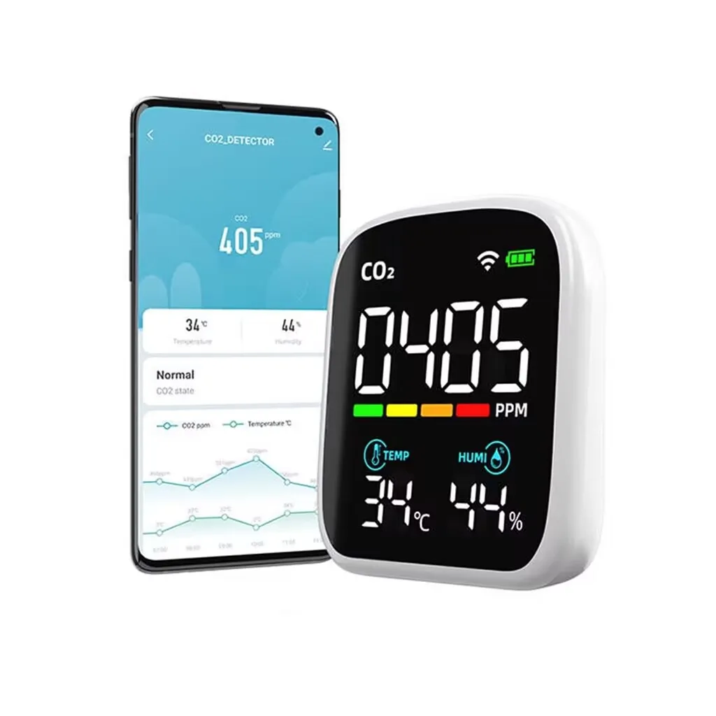 CO2 DetectorCO2 Detector Portable Temperature Humidity Air Quality Monitor Wifi Bluetooth Smart Home Alarm Device Remote Control