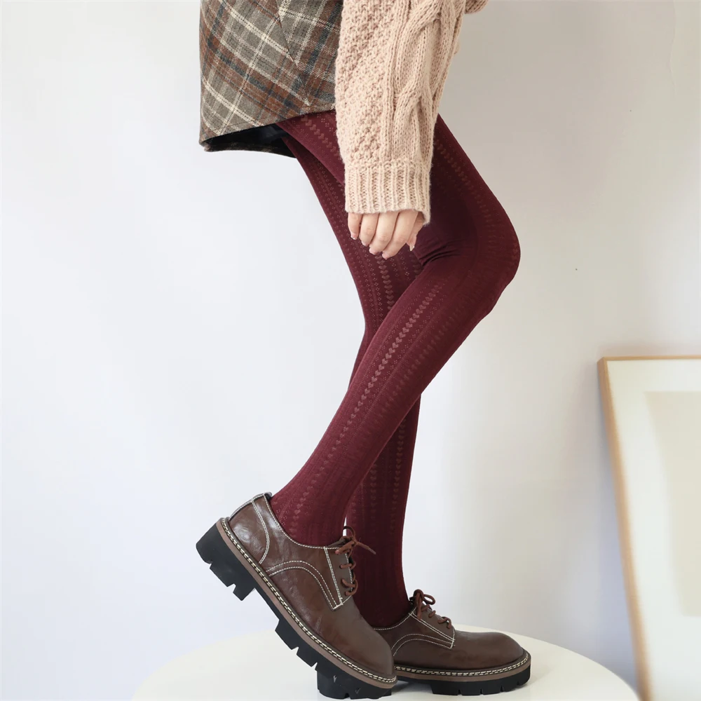 1pcs Autumn Winter Retro Gray Bottoming Stockings Hollow Heart Jacquard Pantyhose Women's Simple Sweet Tight Thighs Socks Gifts