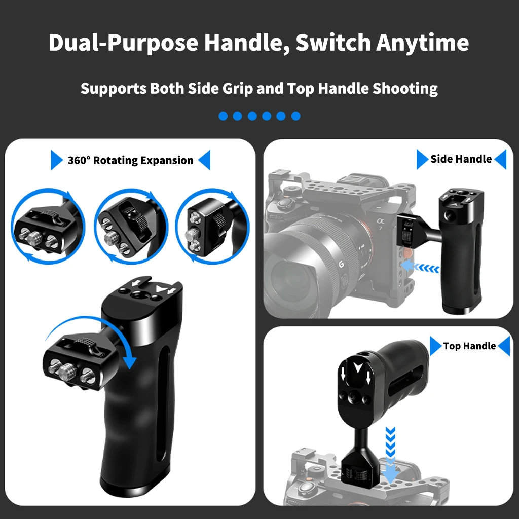 Universal Camera Cage Hand Grip Left‑Right Hand Switchable 67mm Vertical Adjustable for DSLR Camera Rig Vlog Shooting Accessory