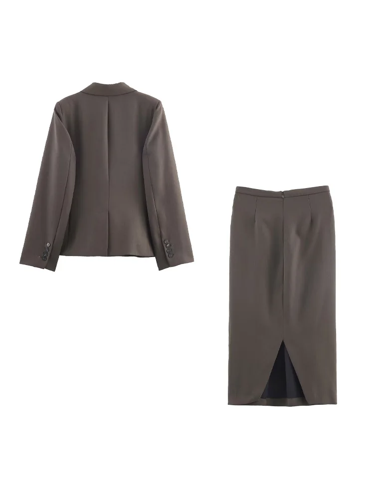 HH primavera otoño mujer viajero Blazer falda traje de dos piezas manga larga un botón Blazer + bolsillos con cremallera faldas plisadas sólidas