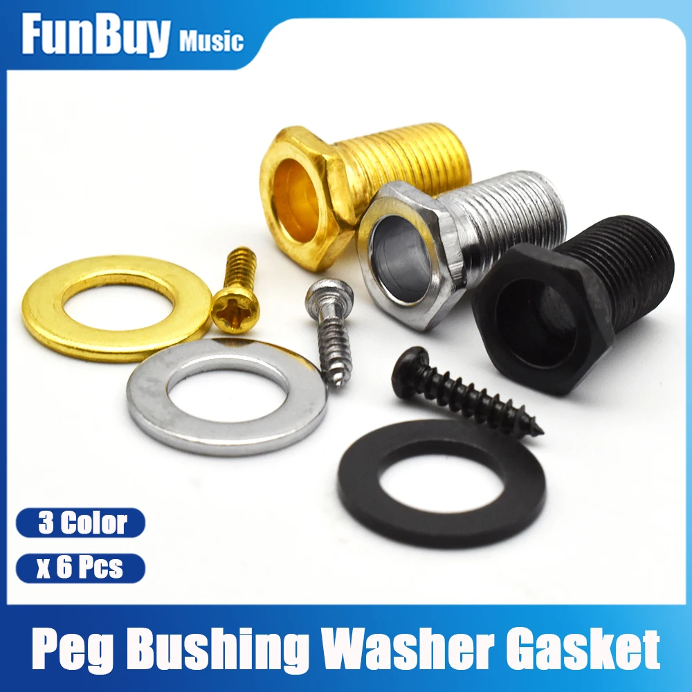 1 Set ( 6 Pieces ) Guitar Tuning Peg Head Button Nut Gasket Metal Guitar Machine Heads Tuners Nuts/ Bushings/Ferrules