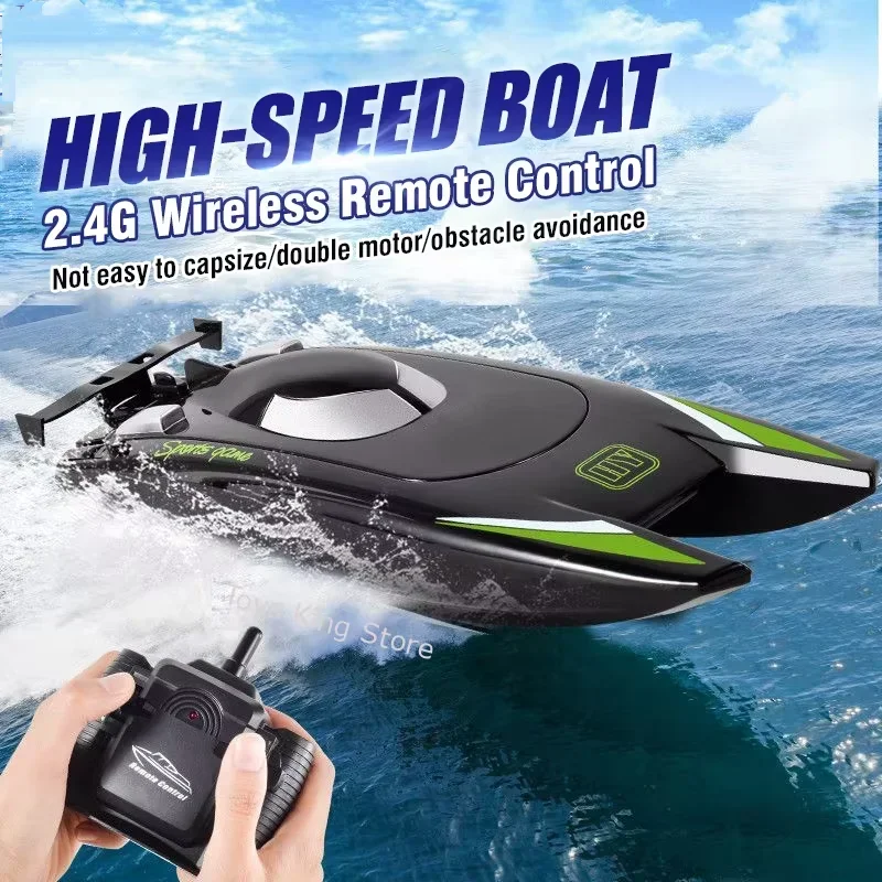 2.4G RC High Speed Boat Dual Motor Speedboat 30KM/H Obstacle Avoidance Waterproof Remote Control Ship Game Kids Toys Boy Gifts