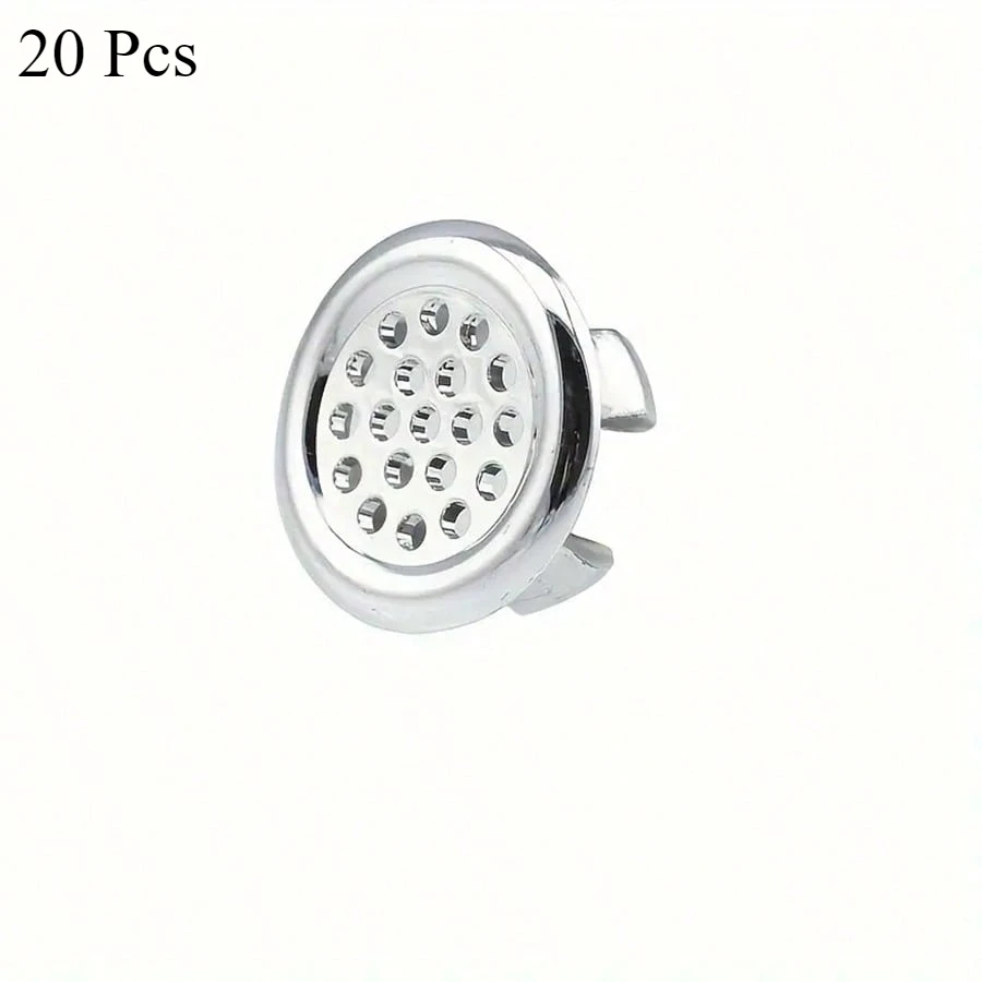 20 Pcs Chrome Bathroom Sink Overflow Trim Ring, Round Drain Cover Cap, Small Sink Insert With Plastic Mesh Hole For Kitchen.