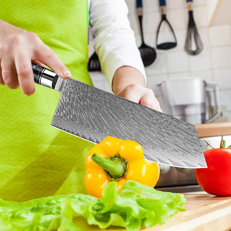 

Китайский кухонный нож высокого качества, 7-дюймовый профессиональный нож-тесак, лезвие из дамасской стали, острый овощной нож, ручка из смолы