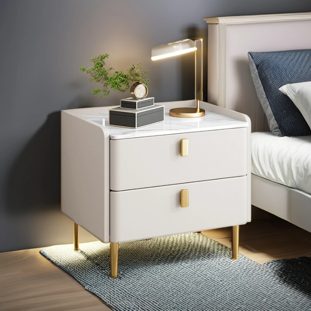 NormcoreClassy Casual Modern Solid Slate Wood Nightstand Simple Accessible Luxury Storage Cabinet for Small Home