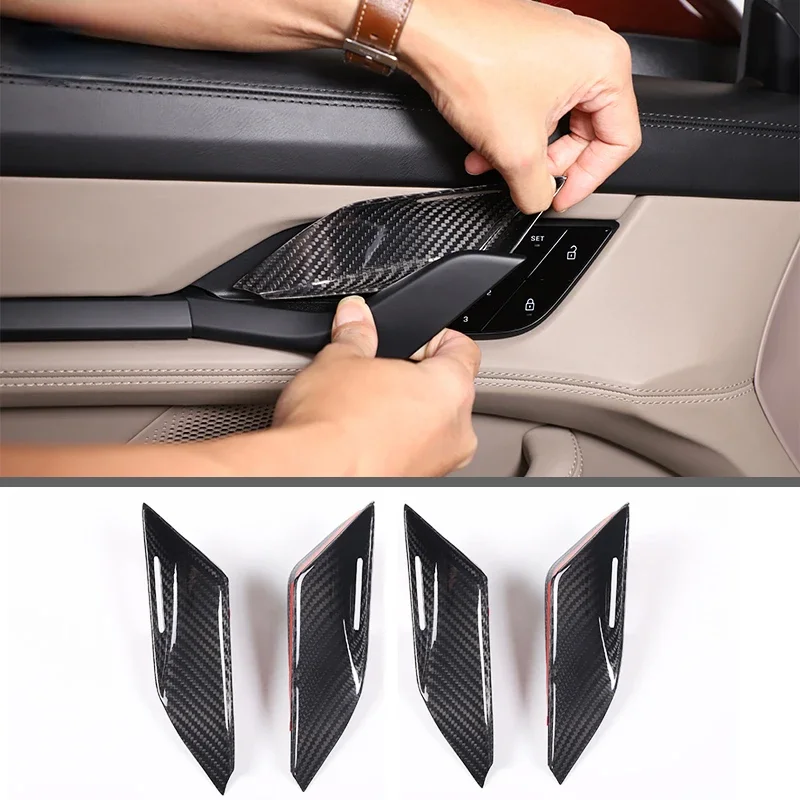 

For Porsche Taycan 2019-2022 Real Carbon Fiber Car Door Inner Handle Door Bowl Frame Cover Trim Sticker Car Accessories Interior