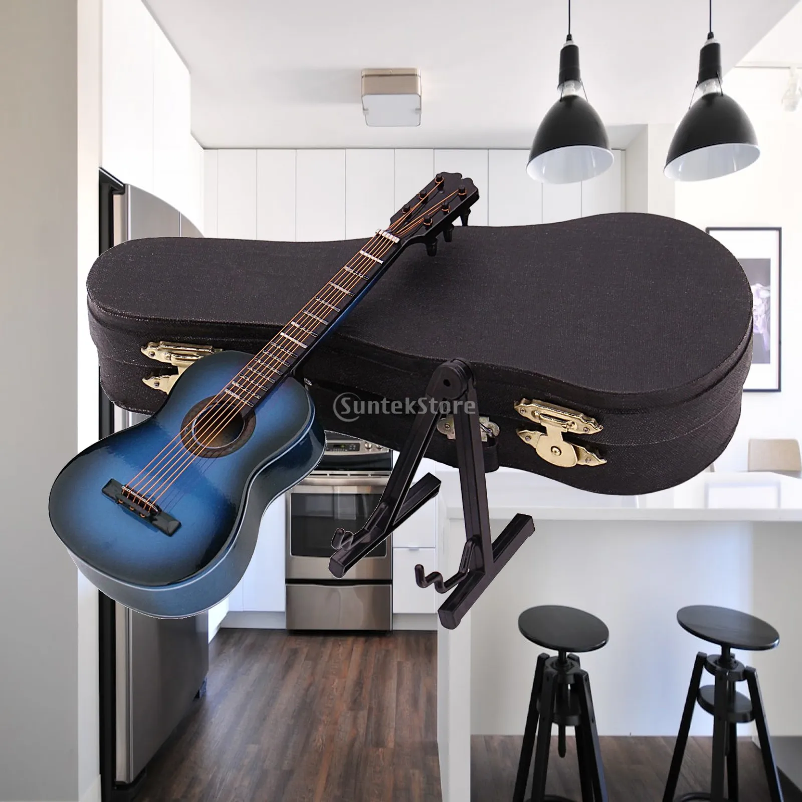 Miniature Electric Guitar Dollhouse 1 12 Scale Wooden Instrument with Stand and Storage Box Gift Toy