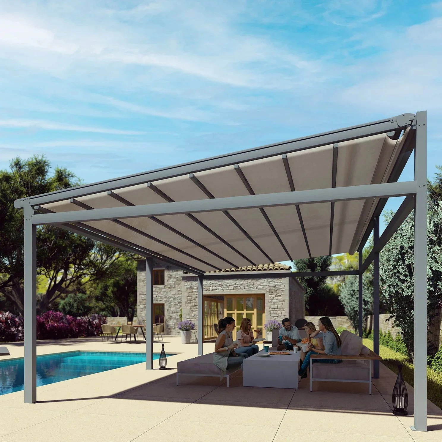 Sunshade Electric retractable sunshade Pavilion Outdoor terrace sliding sunshade Retractable roof canopy