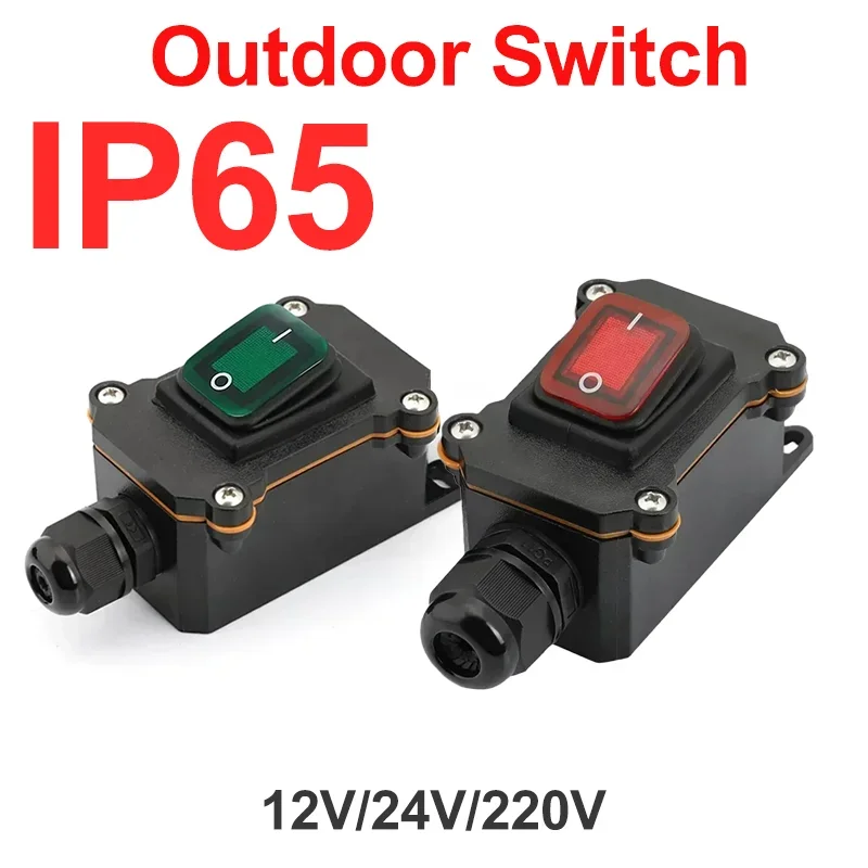 Waterproof Marine Rocker Switch with LED Outdoor Rainproof Junction Box Inline Power Cord Power Switch 12V/24V/220V IP65