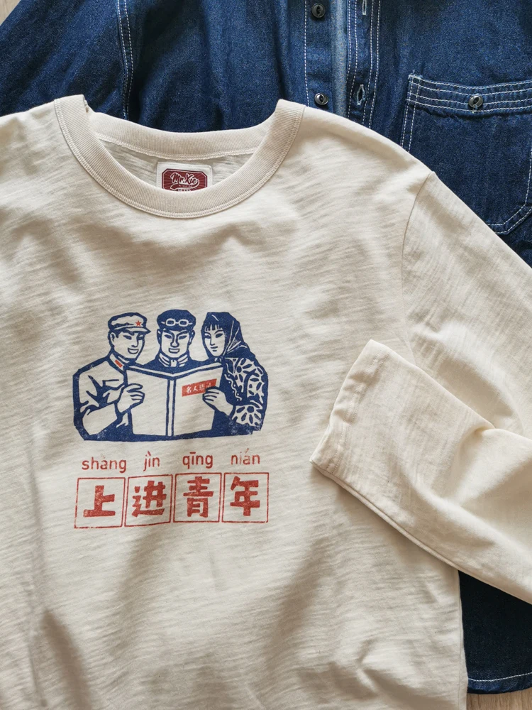 

Ретро-футболка из хлопка с длинным рукавом, осенняя модная модель с ретро-принтом, круглый вырез, базовая футболка для молодежи, дизайн с мультяшными персонажами и аниме.