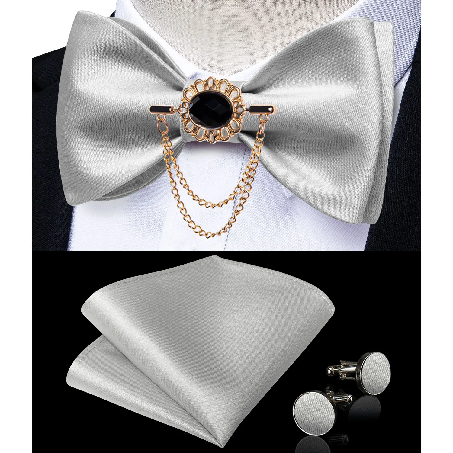 Exqusite männer Selbst-krawatte Bowties Hochzeit Krawatten Für Mann Zubehör Manschettenknöpfe Hanky Brosche Set Rot Schwarz Gelb blau Bowtie – Detail 19