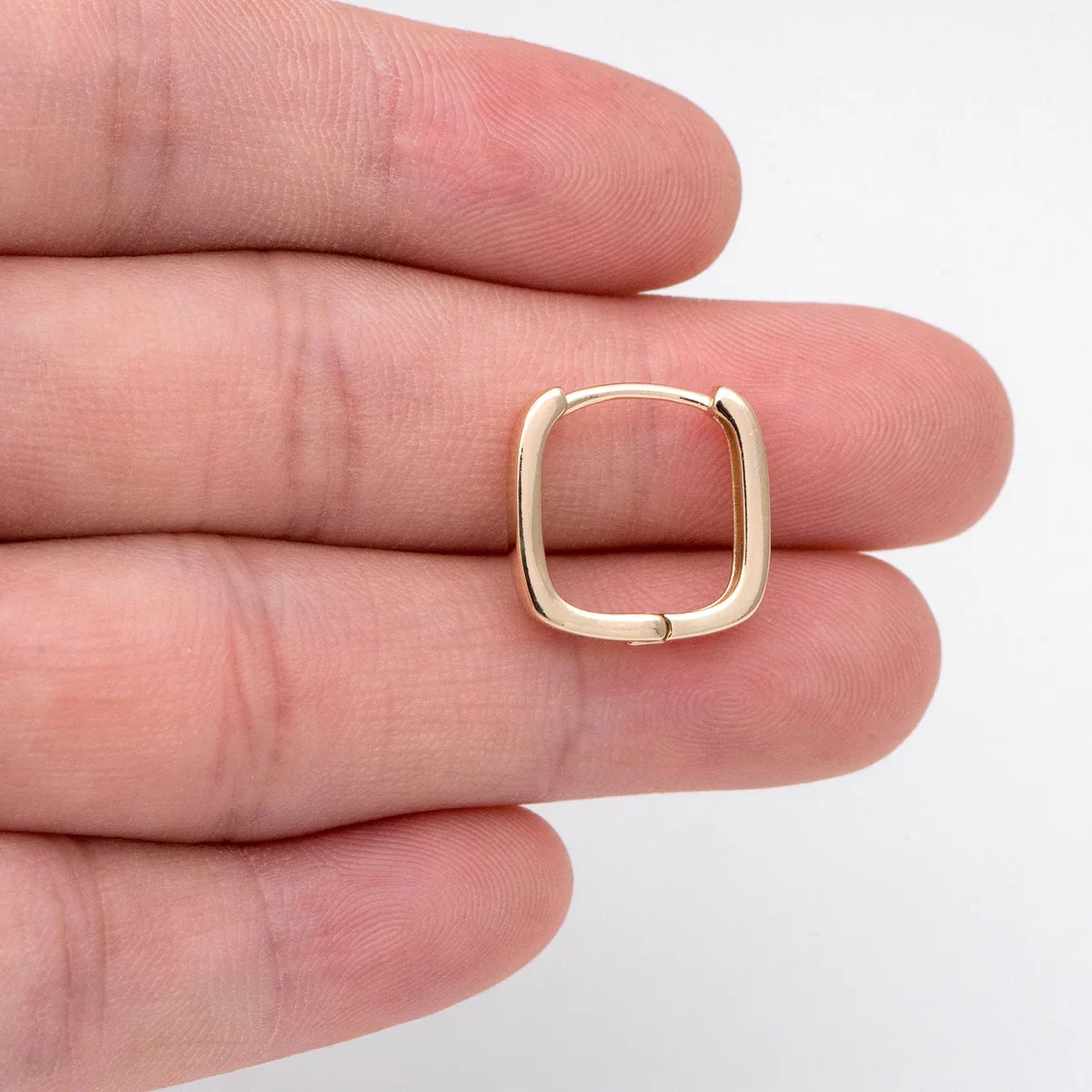 10PCS Gold Square Huggie Earrings 15mm, 18K Gold Plated Copper, Minimalist Hoop Earring Components