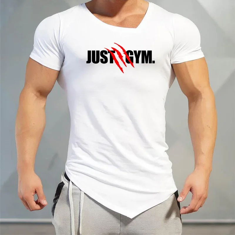 Marka siłownia T Shirt mężczyźni kompresja slim fit sportowa koszula T-Shirt do biegania kulturystyka i odzież Fitness Slim Fit trening Tshirt