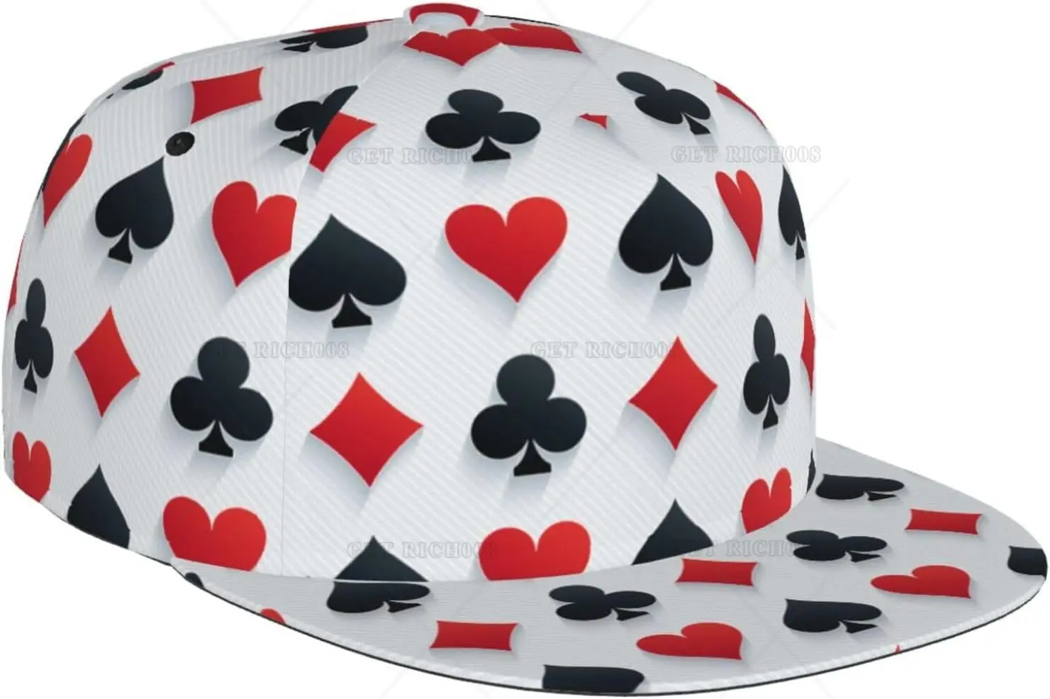 

Card Poker Cute Print Flat Brim Bill Hats for Men-Snapback Hats Adjustable Baseball Cap Trucker Hats Black