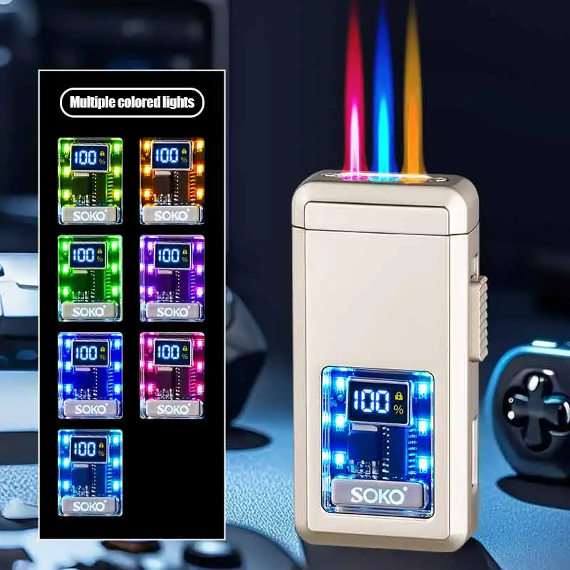 New High Beauty Voice Controlled LED Lighter Three-Color Flame Counting Transparent Visual Movement Inflatable Windproof Lighter - Image 4