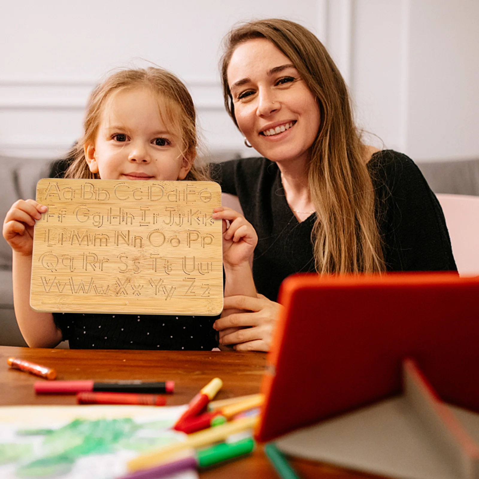 Planche Alphabet en bois Double face, pratique de traçage des nombres, éducative pour enfants d'âge préscolaire, activité d'apprentissage Montessori
