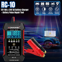 KONNWEI RC-10 Car Battery Charger Full Automatic Fast Charging Pulse Repair Battery Charger 12V 24V 5A 10A Emergency Tools