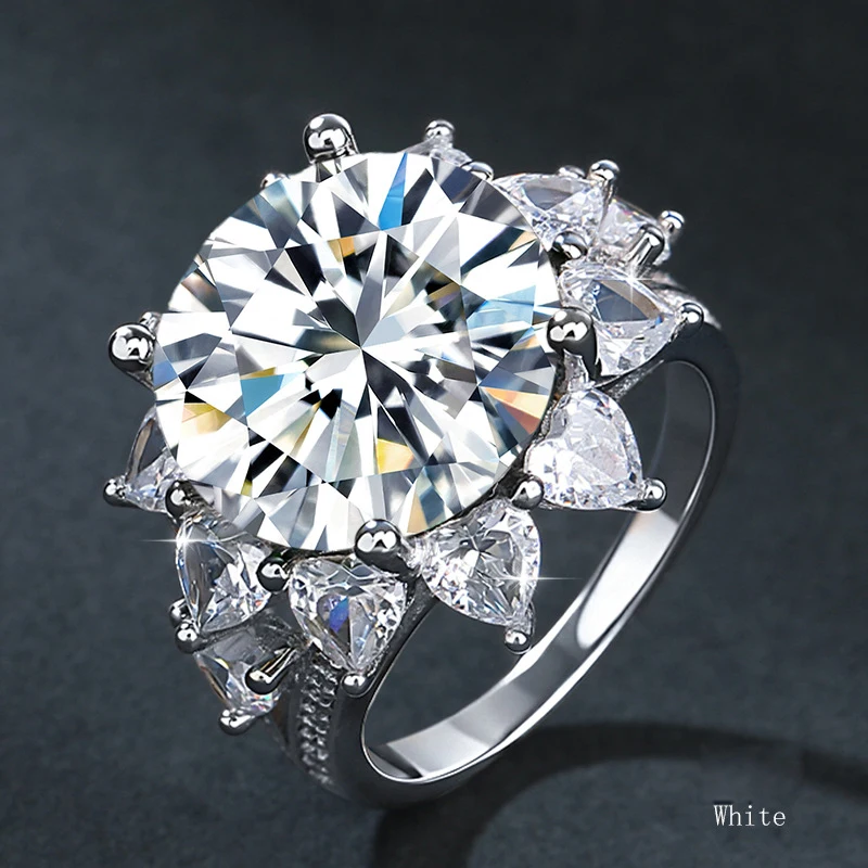 10 Carat Moissanite Diamond Rings for Women s925 Silver Sunflower Green White Blue Pink 6 Color Moissanite Ring Fine Jewellery
