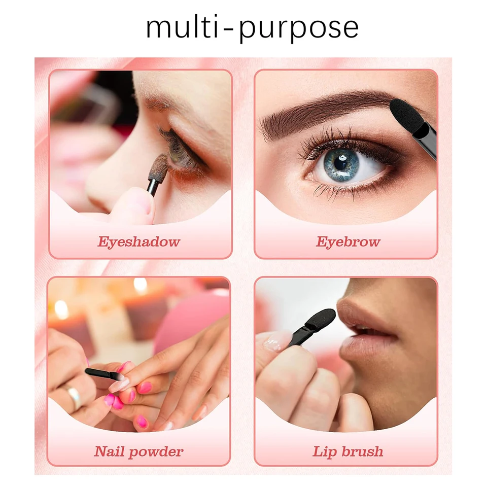 Pincel de arte de uñas de doble cara, cromado rosa y negro, multifuncional, aplicador de polvo con esponja, suministros para uñas 6