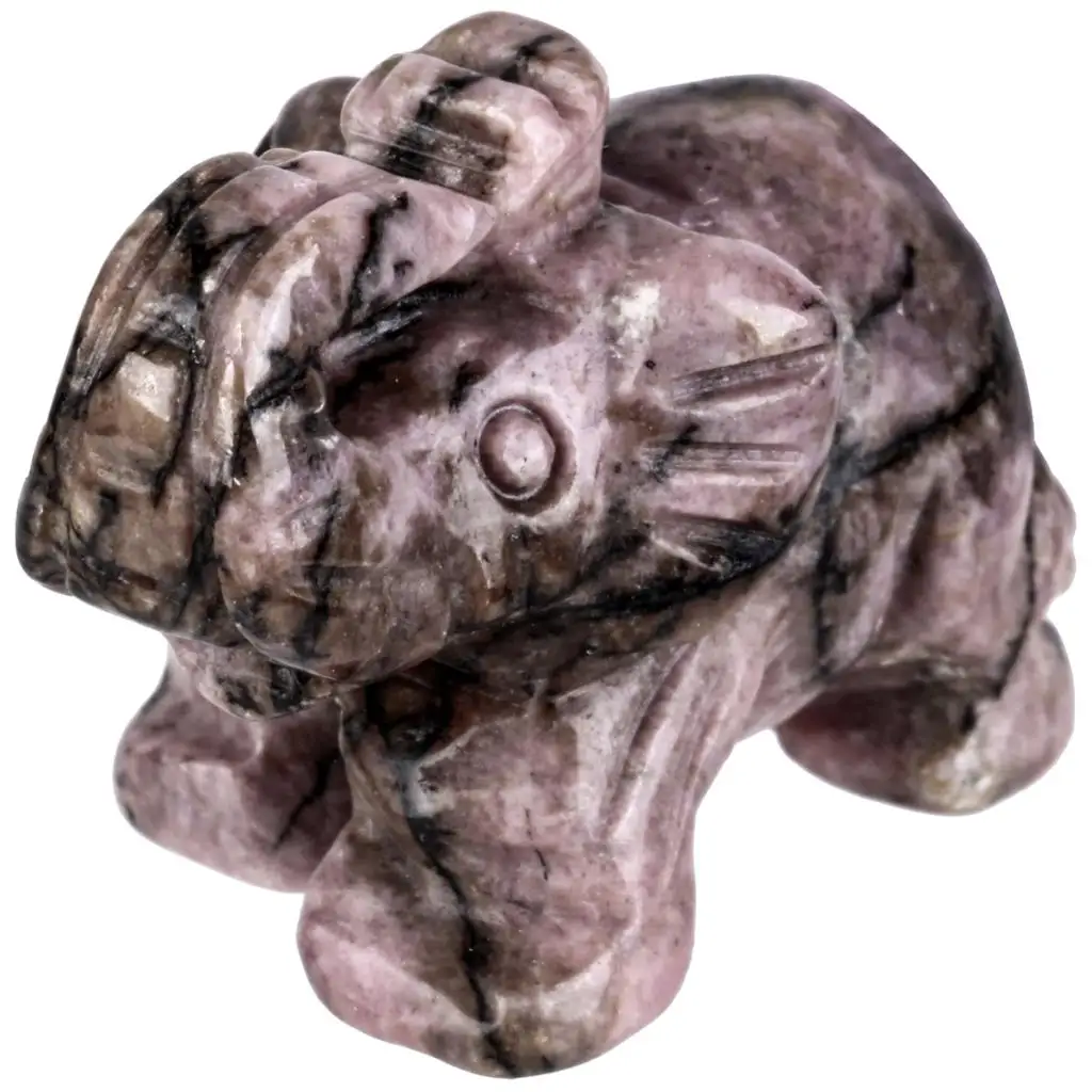 

1.5" Rhodonite Elephant Statue Healing Reiki Pocket Stone Figurines For Room Decor Home Ornaments