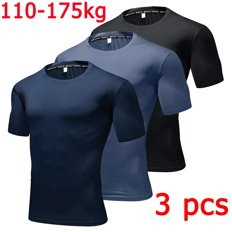 

Спортивная быстросохнущая футболка для мужчин, большие размеры 5XL, 6XL, футболка для фитнеса, летние топы с круглым вырезом и короткими рукавами, 110-175 кг