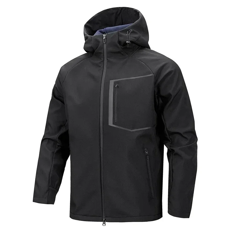 2026 Men's Hooded Softshell Jacket, Waterproof Windproof Breathable Outdoor Coat with Multi-Pockets, Loose Fit Drying Sports