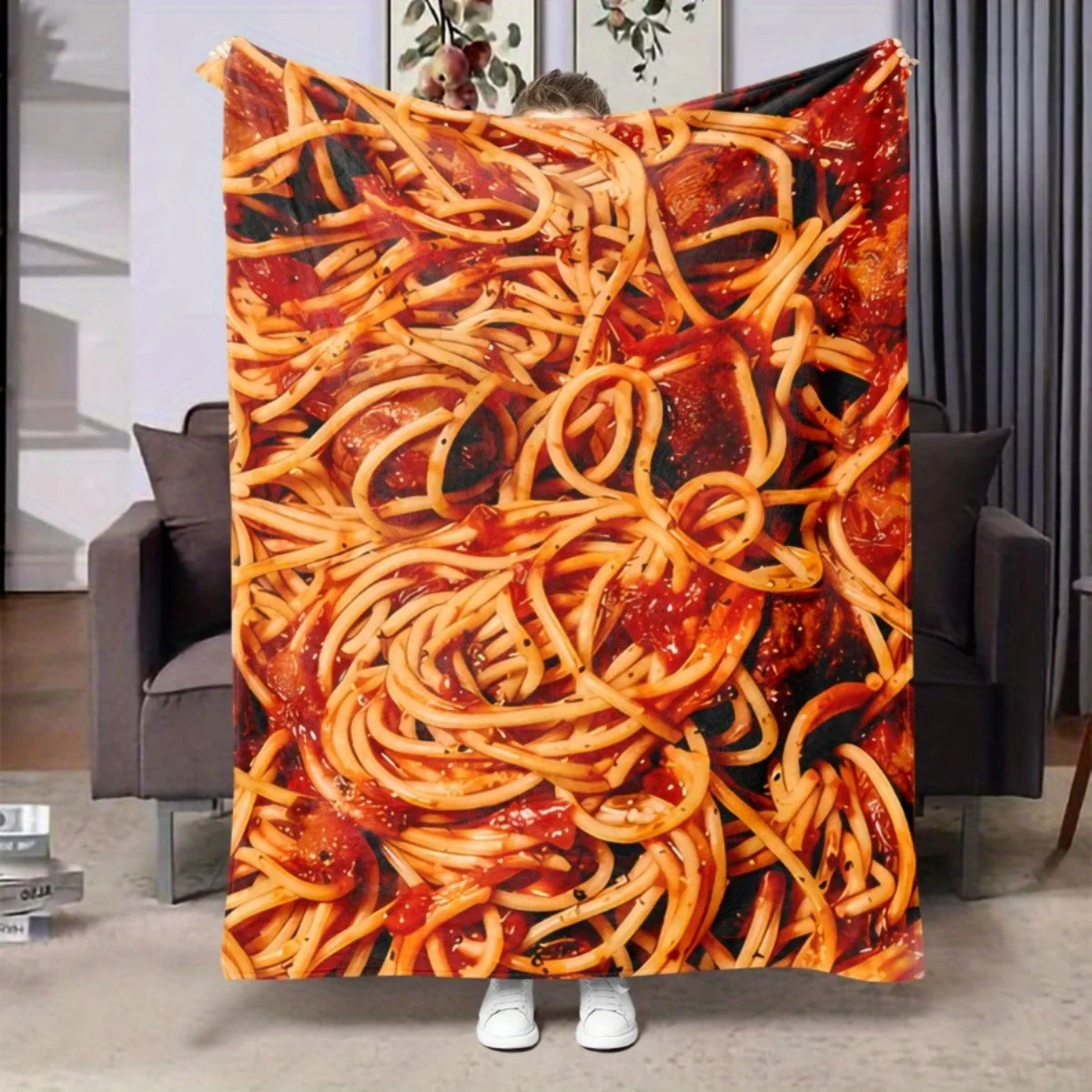 Pasta Pattern Flannel Blanket - Soft and warm, suitable for sofas, beds, and camping, perfect as a holiday gift for boys and gir