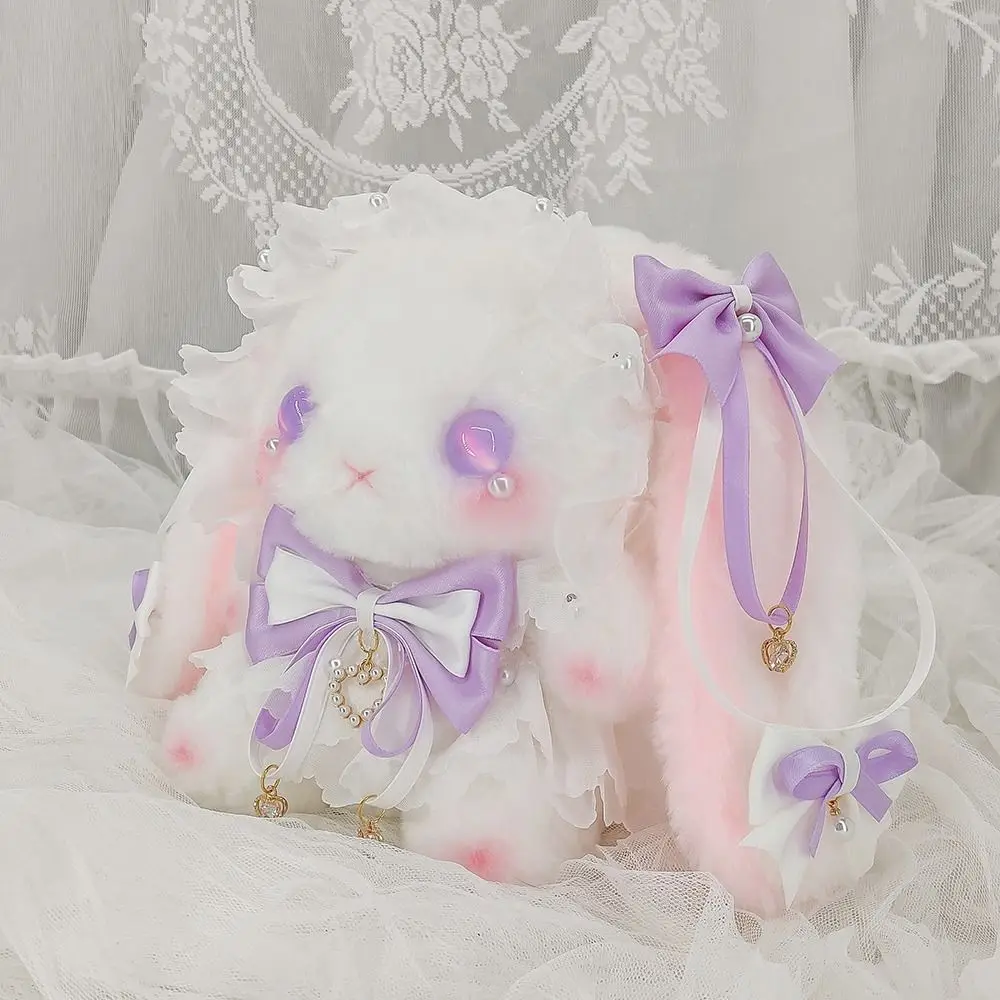 Pretty Macaron Rabbit Bag Cute Lace Bowknot Handmade Bag Exquisite Lolita Plush Doll Bag