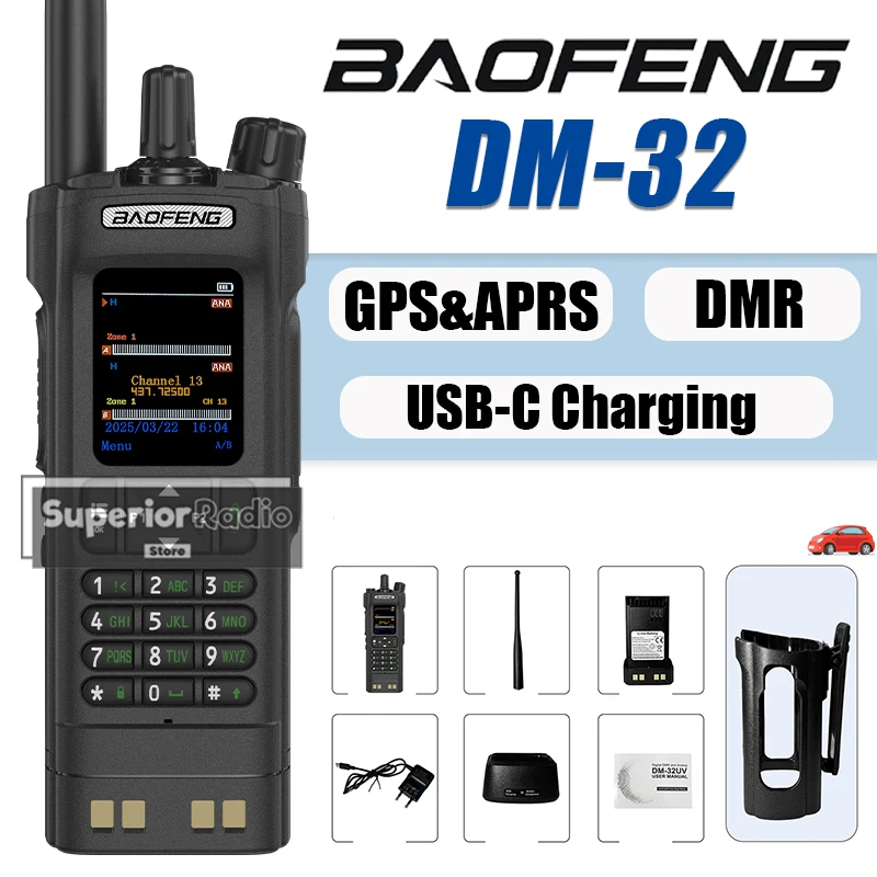 Baofeng DMR DM-32 Digital Walkie Talkie GPS Dual Mode Analog TDMA Dual Time Slot 999CH Air Band APRS Two Way Ham Radio SMS NOAA