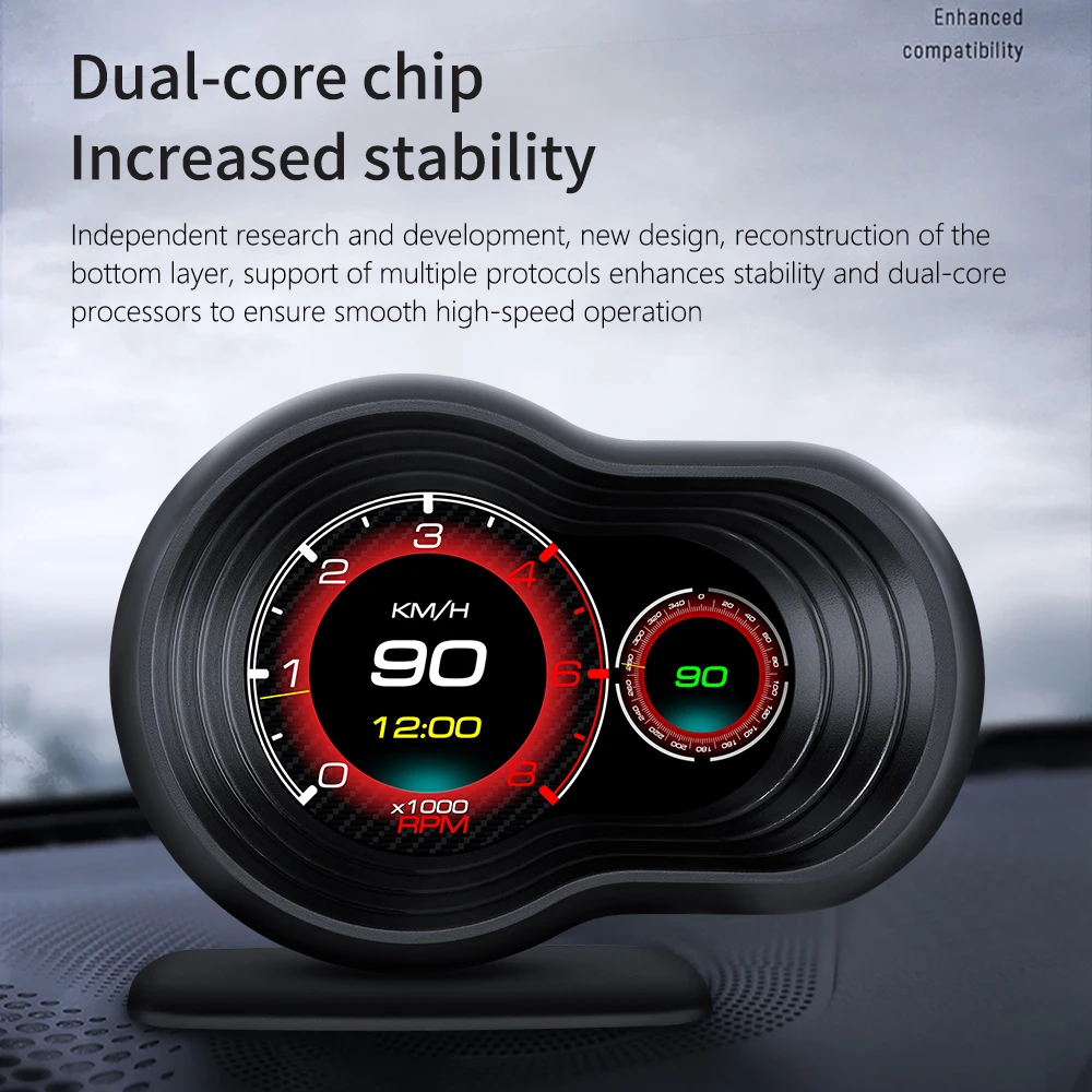 OBD2 pengukur suhu Speedometer mobil Digital, pengukur komputer papan On-board mobil cerdas otomatis dengan tampilan Head Up F9 HUD