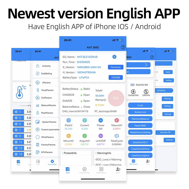 ANT BMS 20S 21S 22S 23S 24S 25S 26S 27S 28S 29S 30S smart BMS 170A 230A 420A Li-Ion LiFePo4 LTO Battery BT Built-in BMS Balance