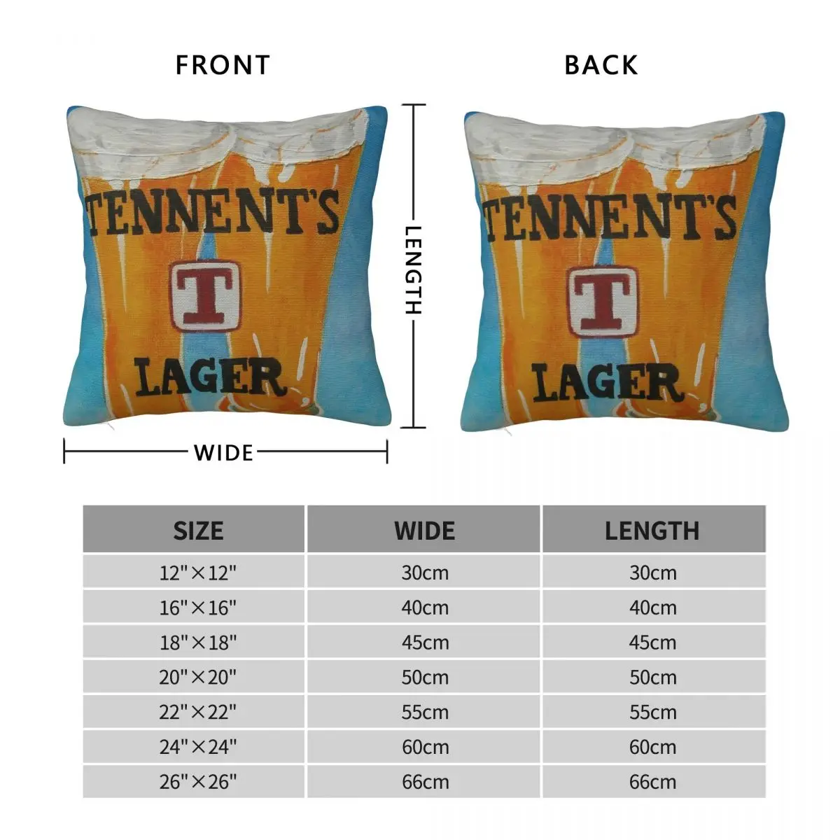 Tennents Lager Square Pillowcase Polyester Linen Velvet Creative Zip Decorative Home Cushion Cover 18