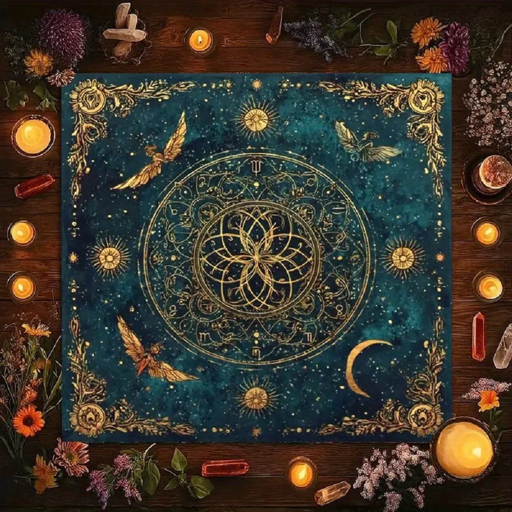Mantel de Tarot con patrón astrológico en el cielo estrellado místico, tela de altar para juegos de cartas de adivinación y profecia, suministros para fiestas y eventos, tapete de cartas de Tarot, 1 ud. |     Decoración temática mágica |   Decoración mist