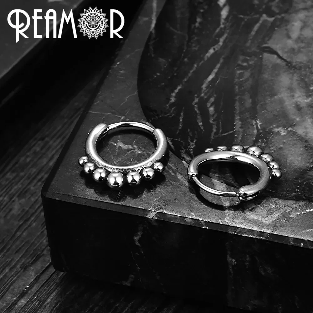REAMOR الشرير فضي اللون هوب أقراط للنساء الرجال الفولاذ المقاوم للصدأ حشرجة جرس دائرة أقراط 2021 مجوهرات عصرية 1 زوج #4
