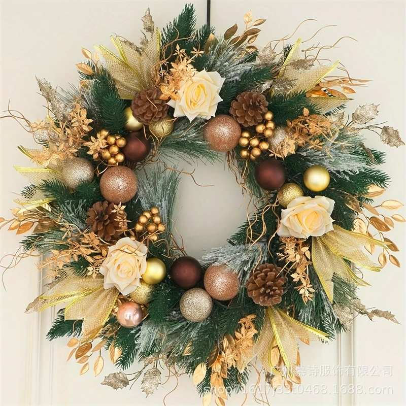 

Christmas Wreath Handmade Artificial Floral Door Hanger Rustic Pine Cones Berries Ribbon Front Door Home Decor For Holiday Gift