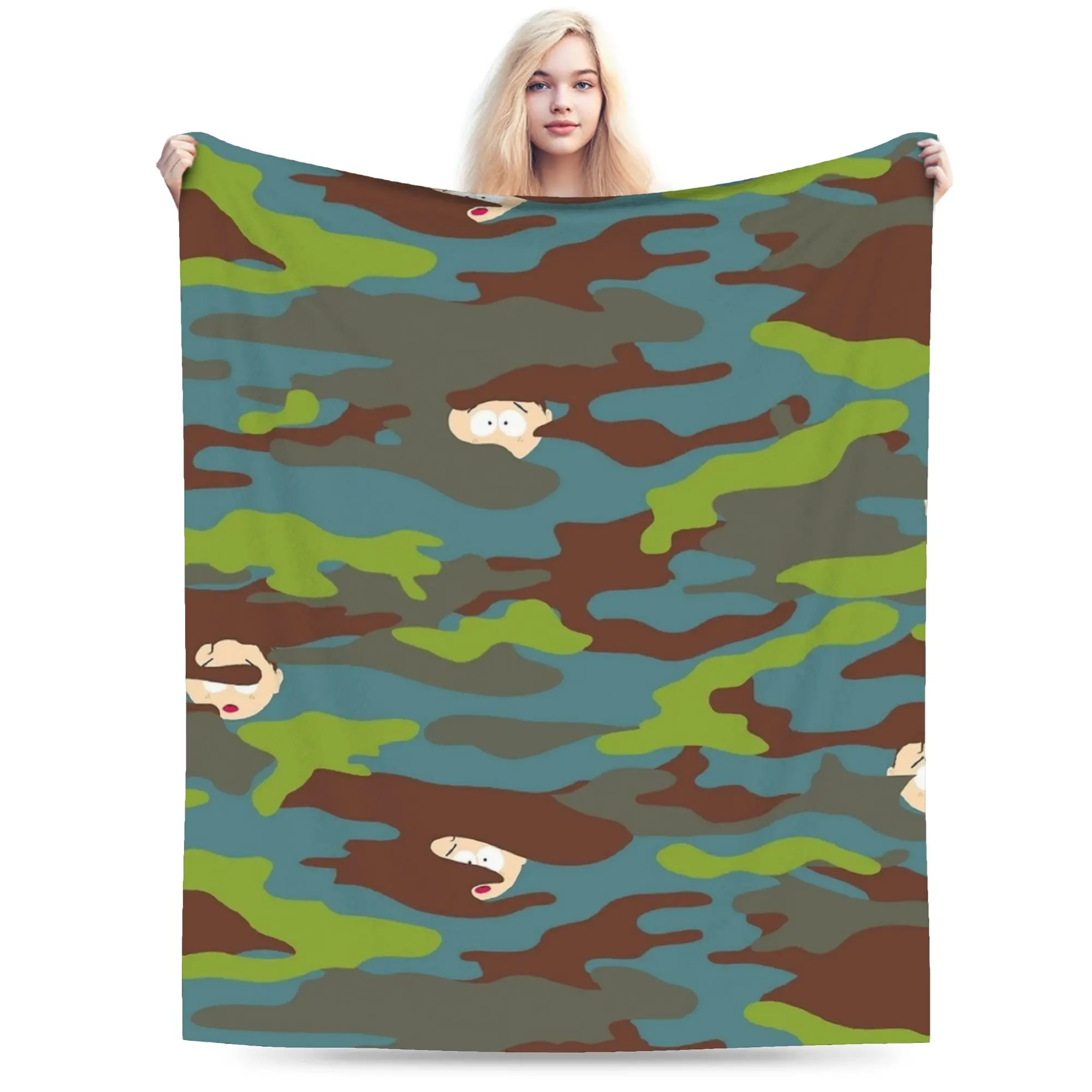 Cartoon South-Parks Camo Camouflage Blanket Coral Fleece Plush Textile Decor Ultra-Soft Throw Blankets Plush Thin Quilt