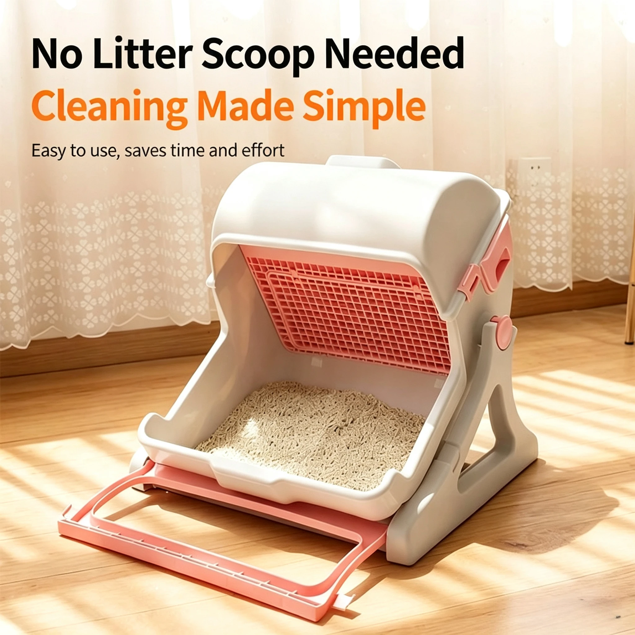 Extra Large Semi-Automatic Cat Litter Box, Closed Anti-Splash Self-Cleaning Tray, No Scoop Litter Box for Cats, Pet Supplies