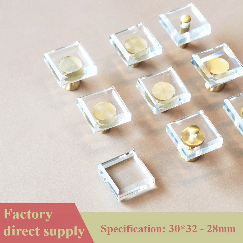 European square crystal glass handle pure copper crystal single hole handle acrylic drawer cabinet door handles