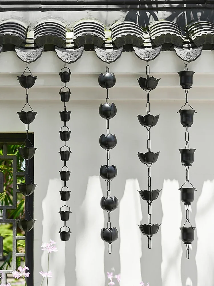 

Villa Japanese style courtyard black lotus rain chain rainwater eaves drip drainage chain gutter water supply