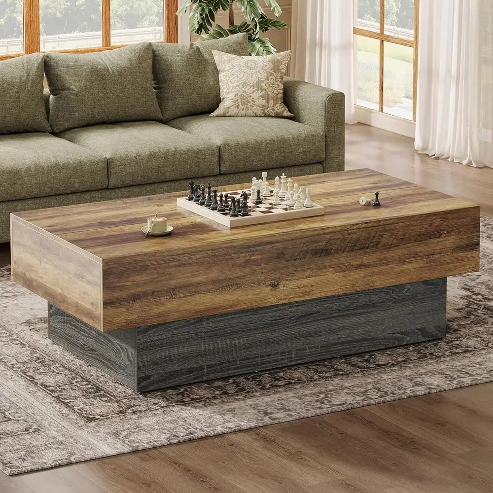 Farmhouse Wood Coffee Table, Rustic Large Rectangle Tea Table, Vintage Center Table for Living Room, Office Reception, Rustic Br