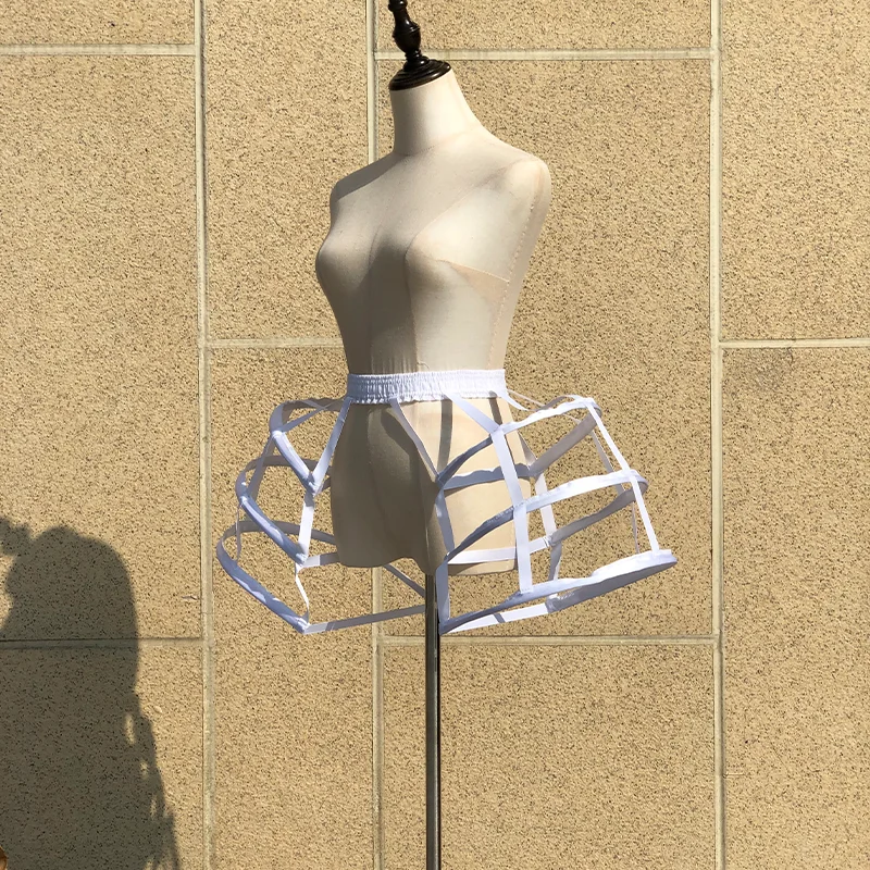 لوليتا روكوكو قصيرة أبيض وأسود الجوف قفص الطيور تنورة دعم ثلاث دوائر مزدوجة الوجهين الشريط الداخلية بطانة تنورة