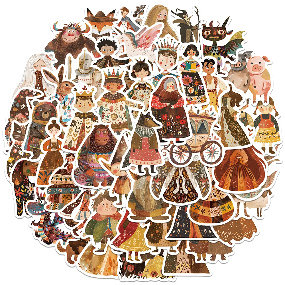 50pcs Vintage Cartoon Fairy Tale Character Stickers DIY Waterproof Graffiti For Luggage Guitar Laptop Phone Vinyl Decals